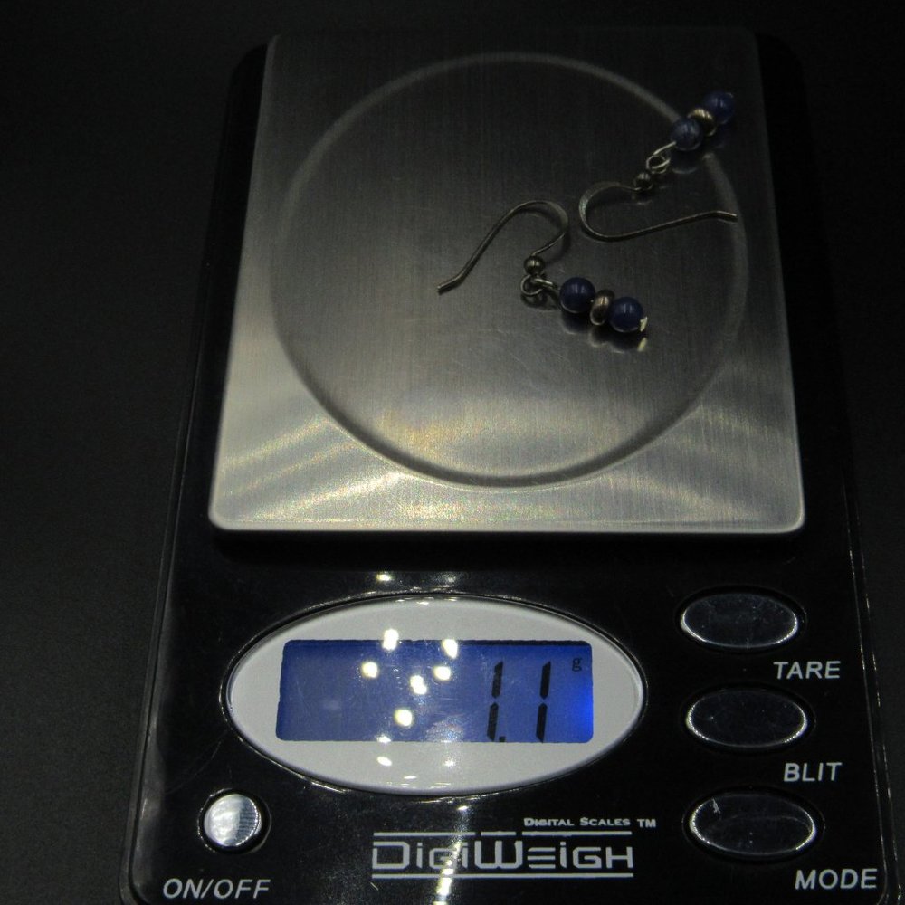 Sterling Tiny Rustic Blue Ball Stone Earrings - image 5